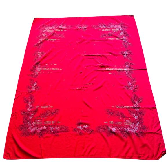 Vtg Christmas CALIFORNIA HAND PRINTS Tablecloth circa 1950s 64" x 51" Red - Picture 10 of 16